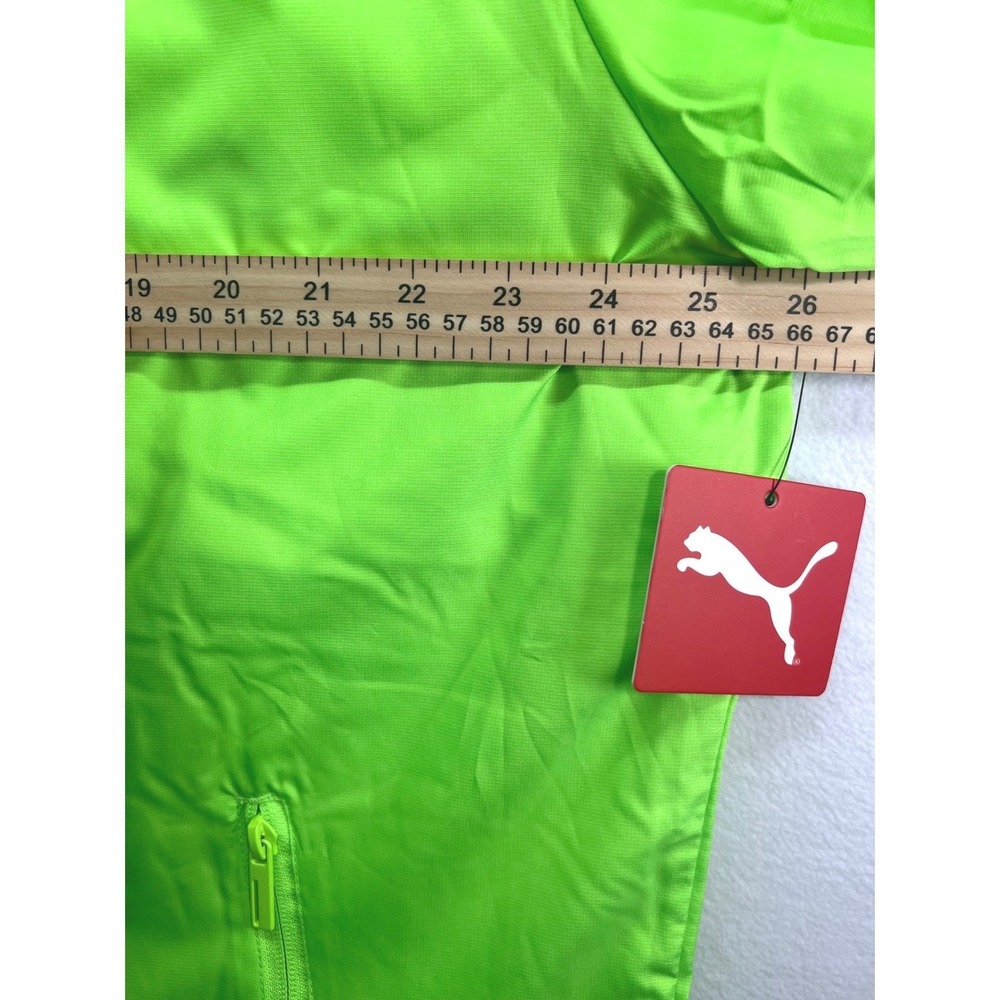 Puma Mens XL Fleece Lined Hooded Windbreaker Jacket Neon Green Full Zip New - Picture 7 of 11